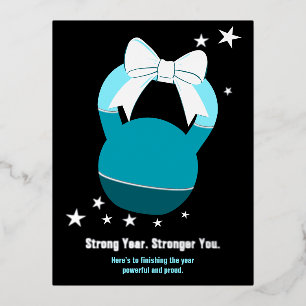 Kettlebell Sterker Jaar Sterker Jij Blauw Zwart Folie Feestdagen Briefkaart