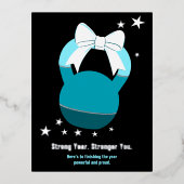 Kettlebell Stronger Year Stronger You Blue Black Folie Feestdagen Briefkaart (Voorkant)