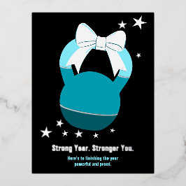 Kettlebell Stronger Year Stronger You Blue Black Folie Feestdagen Briefkaart