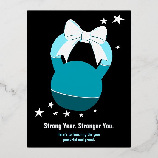 Kettlebell Stronger Year Stronger You Blue Black Folie Feestdagen Briefkaart (Voorkant)
