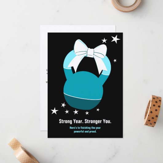 Kettlebell Stronger Year Stronger You Christmas Notitiekaartje (Voorkant / Achterkant in situ)