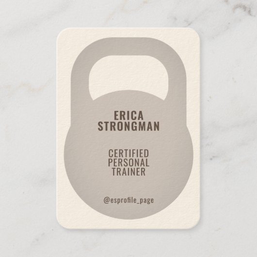 Kettlebell vorm cover crème visitekaartje (Voorkant)