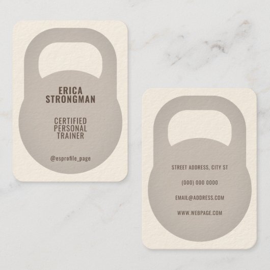 Kettlebell vorm cover crème visitekaartje (Voorkant / Achterkant)