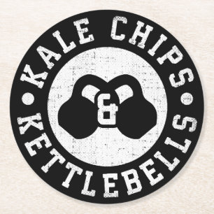 Kettlebells en boerenkoolchips - Funny Novelty Wor Ronde Kartonnen Onderzetter