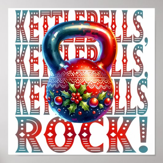 Kettlebells Rock Christmas Fitness Vakantie Fun Poster (Voorkant)