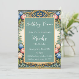 Ketubah Kunst Vintage Tulpen Blauw Roze Bloemstuk Kaart