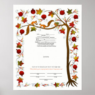 Ketubah met boom of Life in de Herfst,170926 Poster