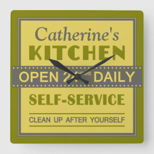 Keuken - aangepaste naam - muurklok vierkante klok