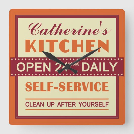 Keuken - aangepaste naam - muurklok vierkante klok (Voorkant)