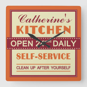 Keuken - aangepaste naam - muurklok vierkante klok