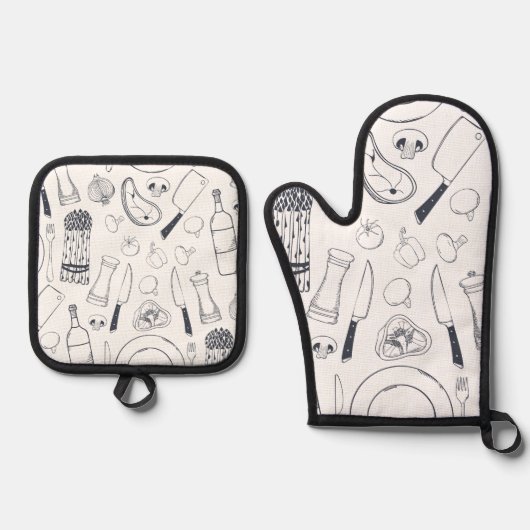 Keuken Art Oven Mitt en Pot Houders Set (Voorkant)