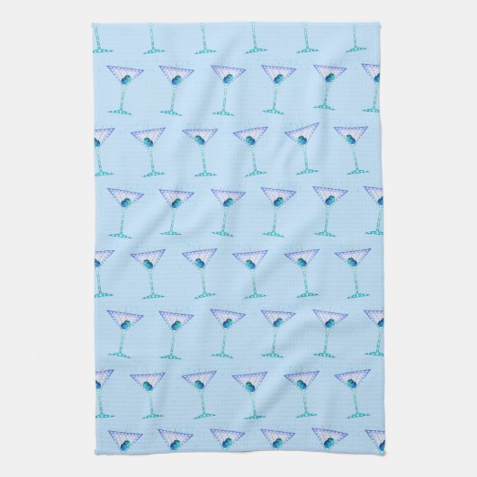 KEUKEN-, BAD- OF BAR HANDDOEK MET BLUWE MARTINI'S (Verticaal)