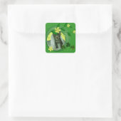 Keuken, bloemen, shamrocks en groene pokadots vierkante sticker (Tas)