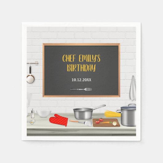 Keuken Chef Koken Verjaardagsfeestje Servet (Voorkant)