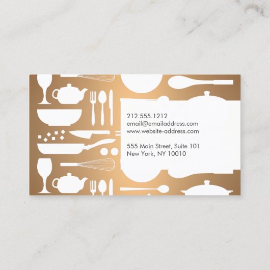 Keuken Collage op Faux koper voor Chef, Catering Visitekaartje (Achterkant)
