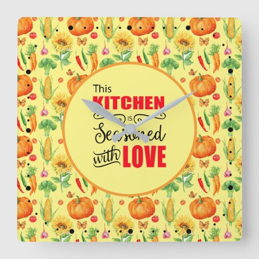 Keuken die zijn gesust met een pluizenpatroon vierkante klok (Voorkant)