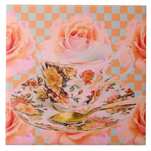 KEUKEN DREAM-TEA ROZEN & GOLD TEACUP TEGELTJE (Voorkant)