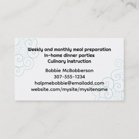 keuken- en keukenchef-kok- en keukengerei visitekaartje (Achterkant)