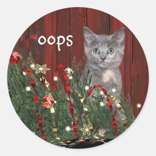 Keuken en omgevallen kerstboom ronde sticker (Voorkant)