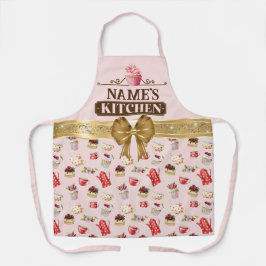 Keuken en waterverf Roze cupcake met eigen naam Schort