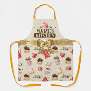 Keuken en waterverf Roze cupcake met eigen naam Schort