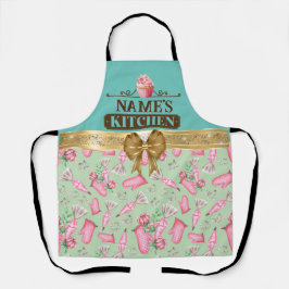 Keuken en waterverf Roze cupcake met eigen naam Schort
