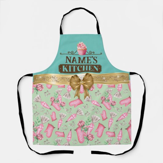 Keuken en waterverf van de benaming Roze cupcake Schort (Voorkant)