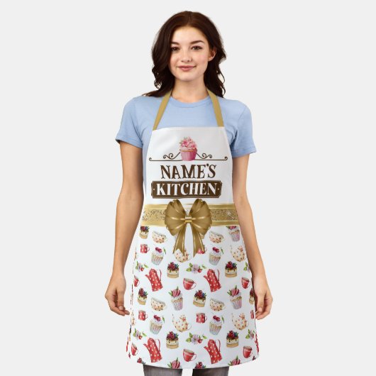 Keuken en waterverf van de benaming Roze cupcake Schort (Gedragen)