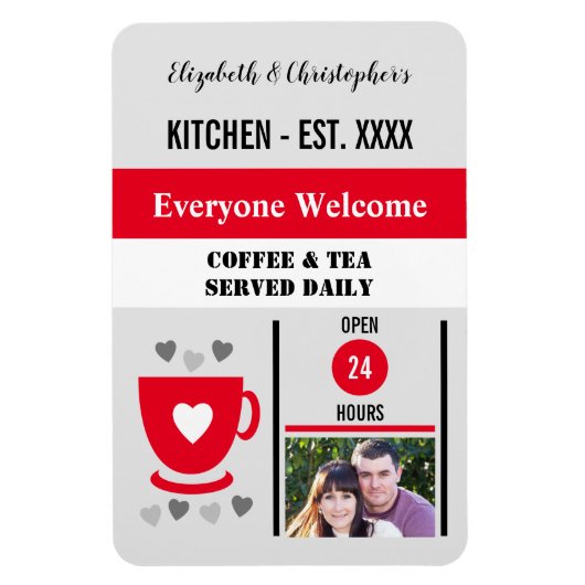 Keuken est jaar koffie thee rode foto magneet (Verticaal)