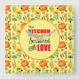 Keuken Gekruid Met Liefde Groente Patroon Vierkante Klok