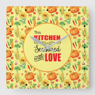 Keuken Gekruid Met Liefde Groente Patroon Vierkante Klok