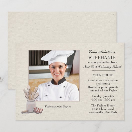 Keuken Gereedschap Foto Culinaire School Afstudere Kaart (Voorkant / Achterkant)