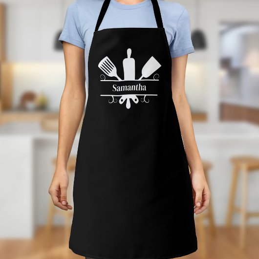 Keuken Gereedschap Monogram Zwart Schort