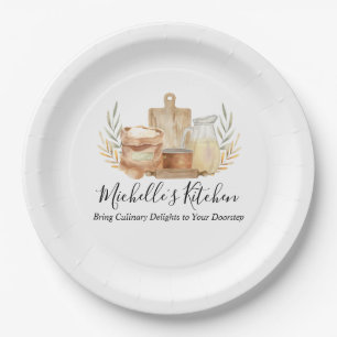 Keuken Gereedschap Voedsel Aquarel Thuis Catering Papieren Bordje