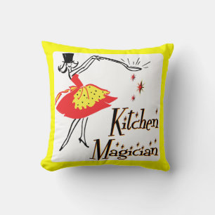 Keuken goochelaar Retro Koken Kunst Gele Rand Kussen