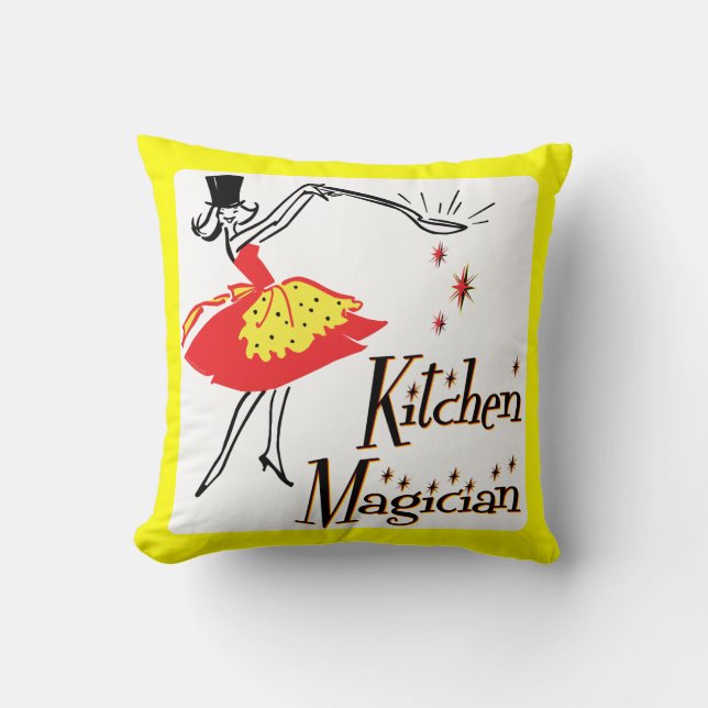 Keuken goochelaar Retro Koken Kunst Gele Rand Kussen (Voorkant)