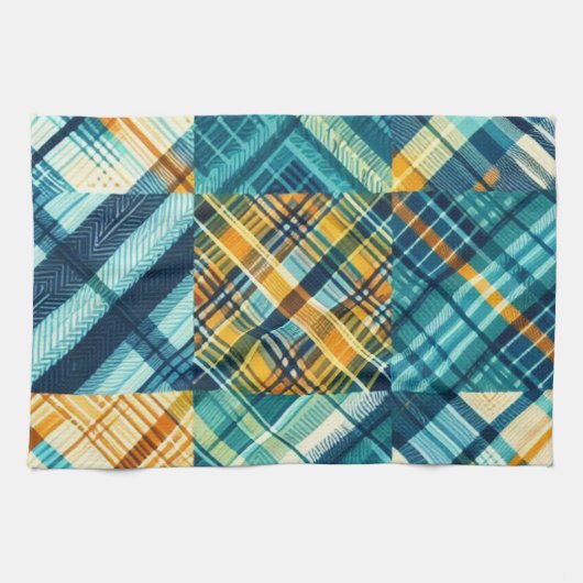 Keuken Handdoek Blauw Geel Geruit Plaid (Horizontaal)