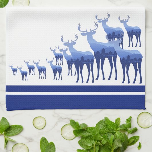 Keuken handdoek-blauw hert/elanden theedoek (Gevouwen)
