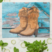 Keuken Handdoek Blauw Hout Schuur Deur Laarzen Lan (Gevouwen)