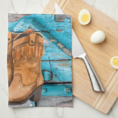 Keuken Handdoek Blauw Hout Schuur Deur Laarzen Lan (Quarter Fold)