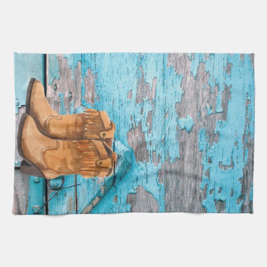 Keuken Handdoek Blauw Hout Schuur Deur Laarzen Lan (Horizontaal)