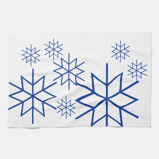 Keuken Handdoek - Blauwe Sneeuwvlokken (Horizontaal)
