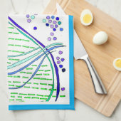 KEUKEN HANDDOEK "CELESIAL FLOWERS" blauwe afwerkin (Quarter Fold)