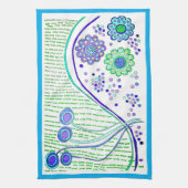 KEUKEN HANDDOEK "CELESIAL FLOWERS" blauwe afwerkin (Verticaal)