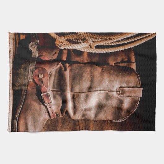 Keuken handdoek cowboy laarzen schuur hout rustiek (Horizontaal)