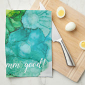 Keuken Handdoek "Floral Blue-Greens/Alcohol Inkten (Quarter Fold)