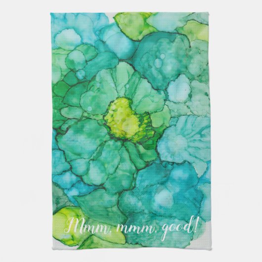 Keuken Handdoek "Floral Blue-Greens/Alcohol Inkten (Verticaal)