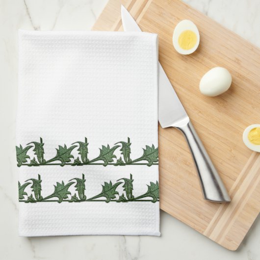 Keuken Handdoek - Groene hoek IJzeren bladeren (Quarter Fold)