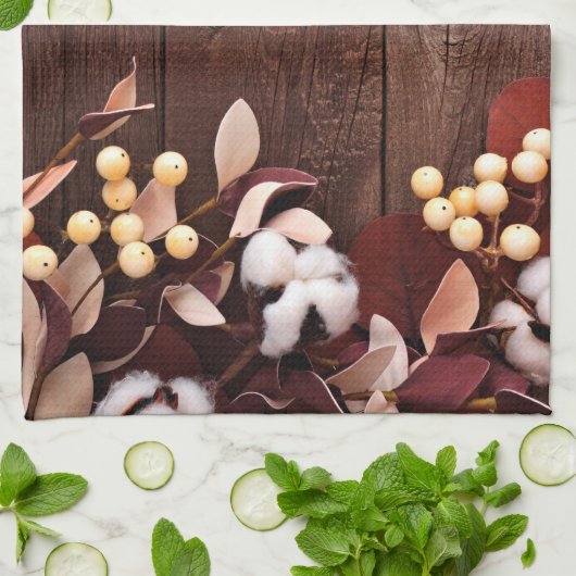 Keuken handdoek katoenen tak op donker hout stenge (Gevouwen)