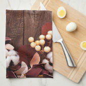 Keuken handdoek katoenen tak op donker hout stenge (Quarter Fold)